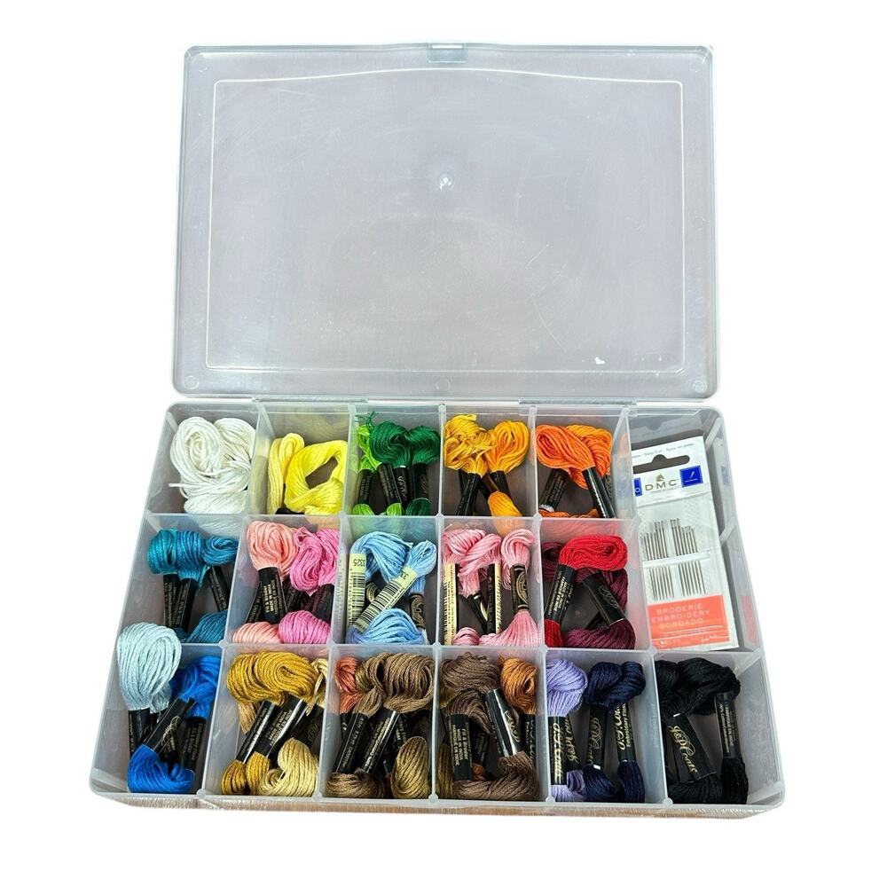 J & P Coats Embroidery Thread Floss Skeins Mixed Colors Lot With Storage Box